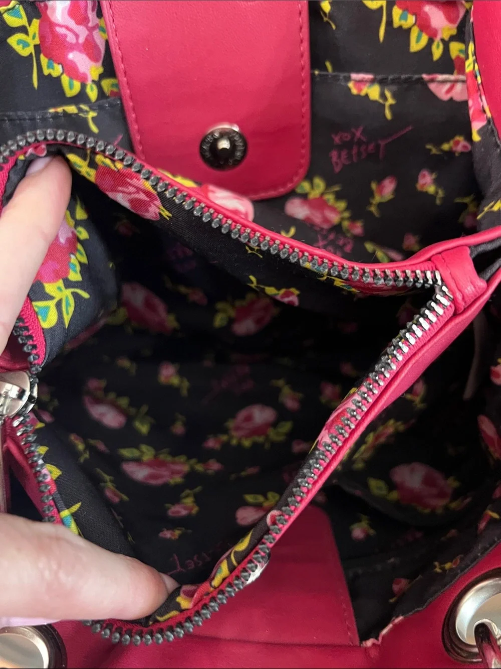 Betsey Johnson Hot Pink Quilted Satchel with Silver Hardware